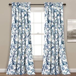 Blue Floral Bird Print Curtains 52x95